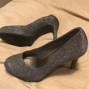 Shiny silver glittery high heels